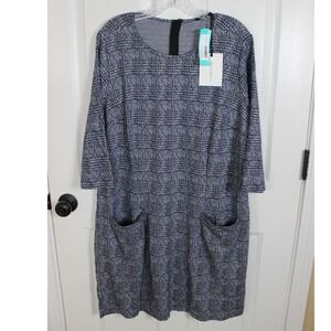 41 HAWTHORN Aniya Jacquard Knit Dress Women's 2X Navy‎ Blue Career Pocket
